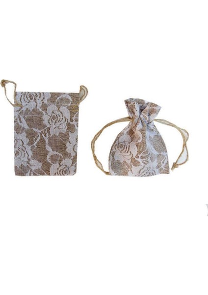 Bej Çiçekli Kese Çuval 12X17 cm 10 Adet Doğal ve Şık Paketleme Seçeneği