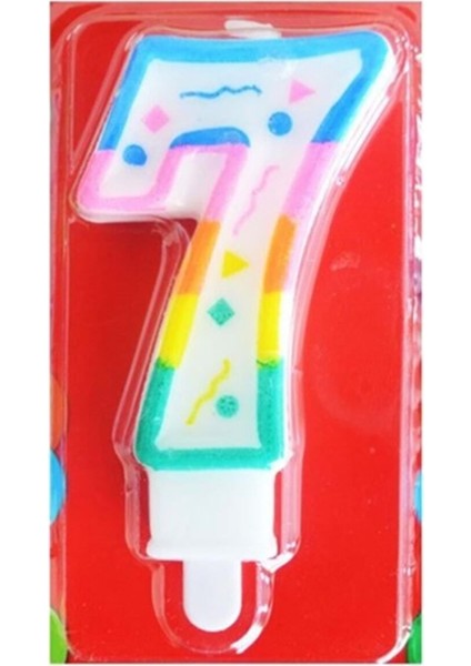 Renkli 7 Yaş Rakam Mum Doğum Günü Partisi Pasta Dekoru