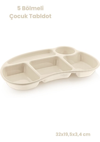 Bölmeli Çocuk Yemek Tabldot, Anaokulu ve Kreş Için Renkli Krem Tabak