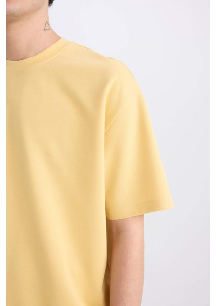 Oversize Geniş Kalıp Ütü Gerektirmeyen Bisiklet Yaka Kısa Kollu Basic Düz Ağır Kumaş Tişört X3926AZ25SP fırsatları