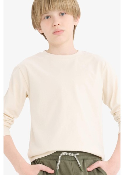 Erkek Çocuk Bisiklet Yaka Basic Düz Uzun Kollu Okul Tişörtü K1686A625AU