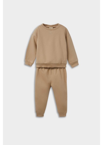 Erkek Bebek 2'li Takım Basic Düz Sweatshirt Eşofman Altı