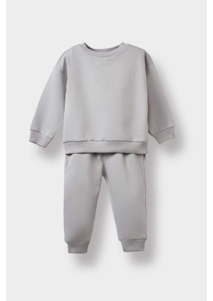 Erkek Bebek 2'li Takım Basic Düz Sweatshirt Eşofman Altı E8430A525AU