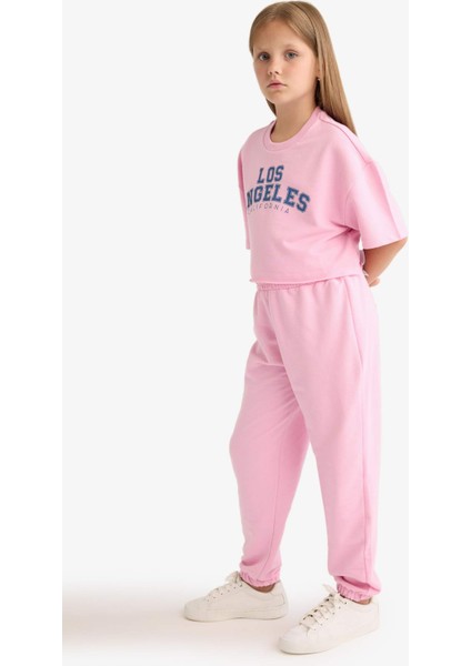 Kız Çocuk 2'li Takım Baskılı Kısa Kollu Tişört Beli Lastikli Eşofman Altı E6414A825AU fırsatları