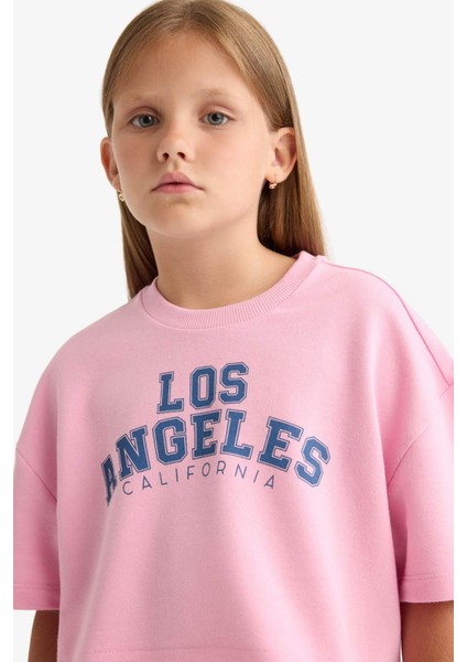 Kız Çocuk 2'li Takım Baskılı Kısa Kollu Tişört Beli Lastikli Eşofman Altı E6414A825AU