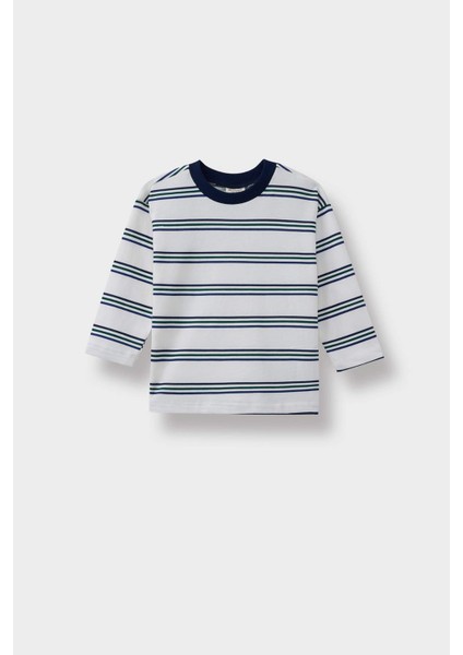 Erkek Bebek Bisiklet Yaka Çizgili Uzun Kollu Okul Tişörtü