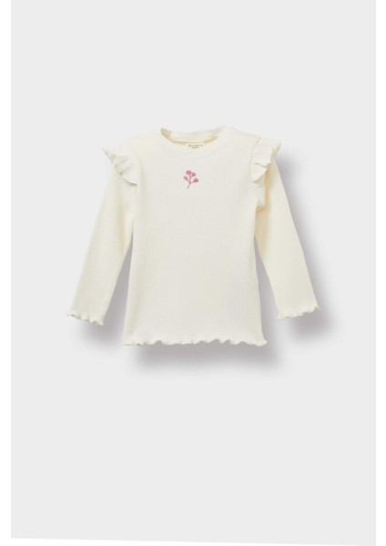 Kız Bebek Bisiklet Yaka Çiçekli Fitilli Kaşkorse Uzun Kollu Okul Tişörtü D0745A525AU