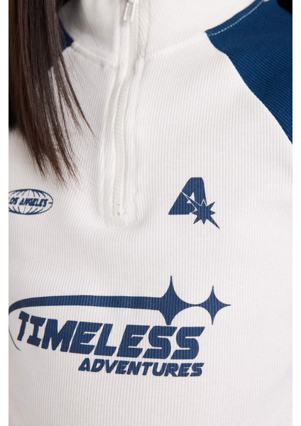 Kız Çocuk Fitted Dik Yaka Fermuarlı Baskılı Fitilli Kaşkorse Uzun Kollu Tişört E9654A825AU indirimleri