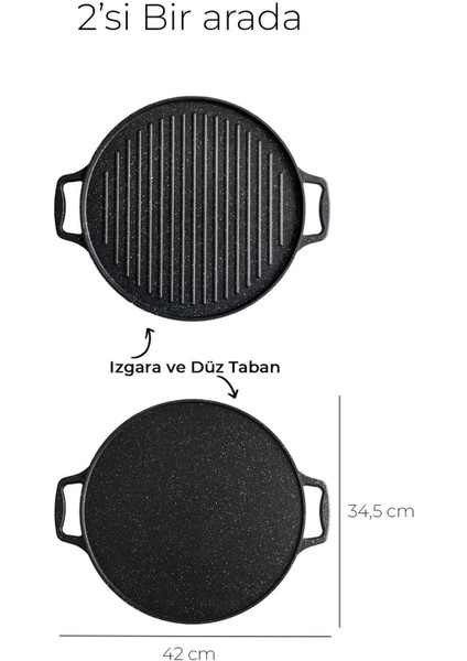 Çift Taraflı Döküm Izgara ve Gözleme Tavası 34 cm Siyah indirimleri