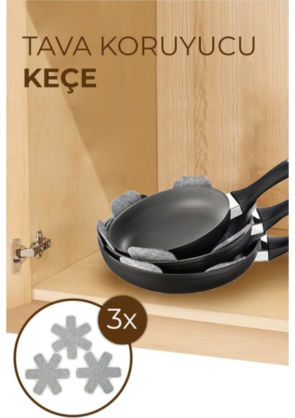 3'lü Renkli Tencere ve Tava Koruyucu Keçe Seti