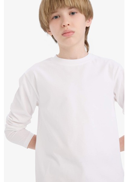 Erkek Çocuk Bisiklet Yaka Basic Düz Uzun Kollu Okul Tişörtü K1686A625AU