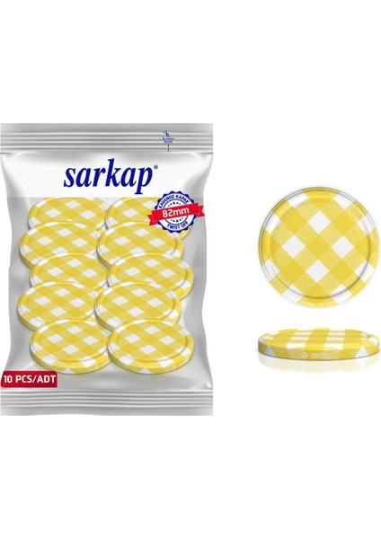 Mat Sarı Ekose Kavanoz Kapağı, 82 Mm, Paketli 10 Adet