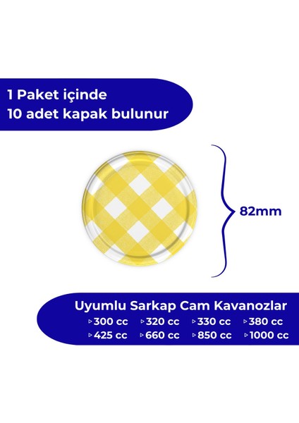 Mat Sarı Ekose Kavanoz Kapağı, 82 Mm, Paketli 10 Adet fiyatları
