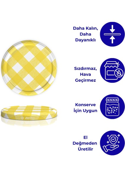 Mat Sarı Ekose Kavanoz Kapağı, 82 Mm, Paketli 10 Adet modelleri