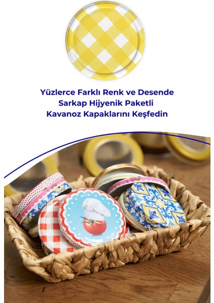 Mat Sarı Ekose Kavanoz Kapağı, 82 Mm, Paketli 10 Adet indirimleri