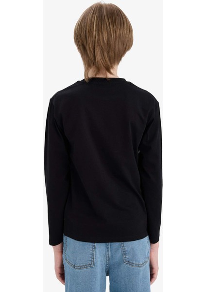 Erkek Çocuk Bisiklet Yaka Basic Düz Uzun Kollu Okul Tişörtü K1686A625AU