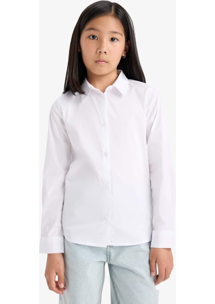 Kız Çocuk Slim Fit Dar Kesim Bengalin Uzun Kollu Okul Gömleği K9023A625AU modelleri