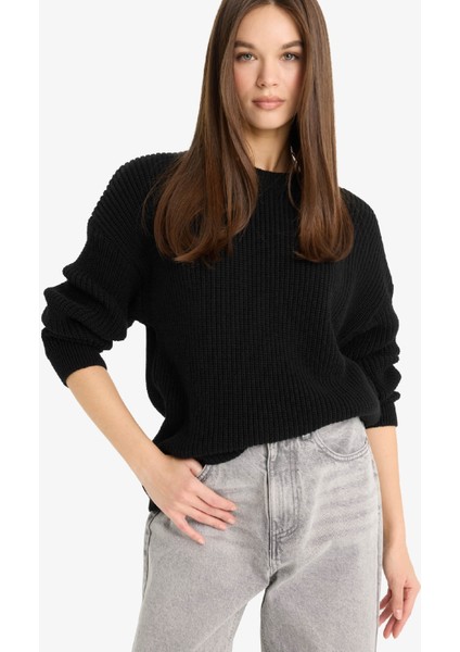 Regular Fit Bisiklet Yaka Selanik Kumaş Basic Düz Triko Kazak H6905AZ25WN