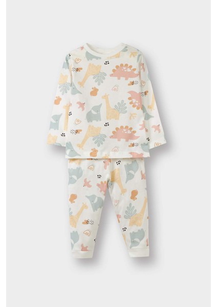 Kız Bebek Pijama Takımı Dinozor Baskılı Uzun Kollu Penye Üst Uzun Alt E9480A525AU
