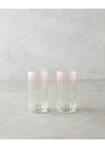 Renkli 2'li Cam Bardak Seti, 400 Ml, Pembe ve Yeşil