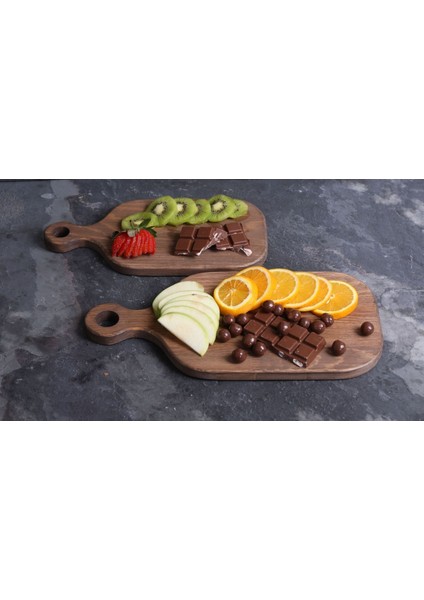 Doğal Ahşap Büyük Boy Kesme Tahtası Çift Seti Kahverengi