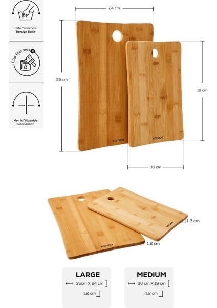 Çiftli Bambu Kesme Tahtası, 30/35 Cm, Doğal ve Şık Tasarım