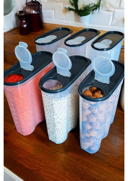 6'lı Set 6 Litre Saklama Kabı, Antrasit ve Su Yeşili, Şık Kiler Kutusu