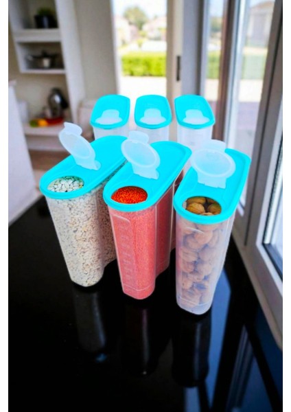 6'lı Set 6 Litre Saklama Kabı, Antrasit ve Su Yeşili, Şık Kiler Kutusu fiyatları