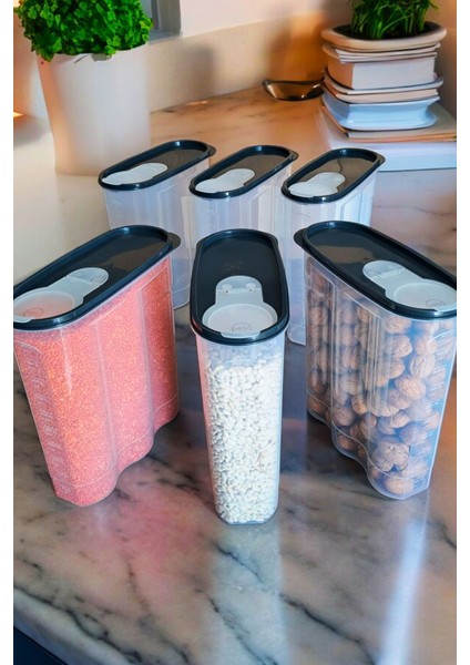 6'lı Set 6 Litre Saklama Kabı, Antrasit ve Su Yeşili, Şık Kiler Kutusu modelleri