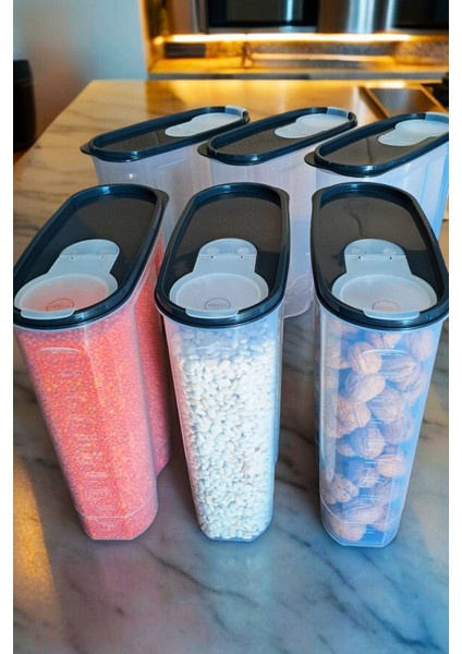 6'lı Set 6 Litre Saklama Kabı, Antrasit ve Su Yeşili, Şık Kiler Kutusu