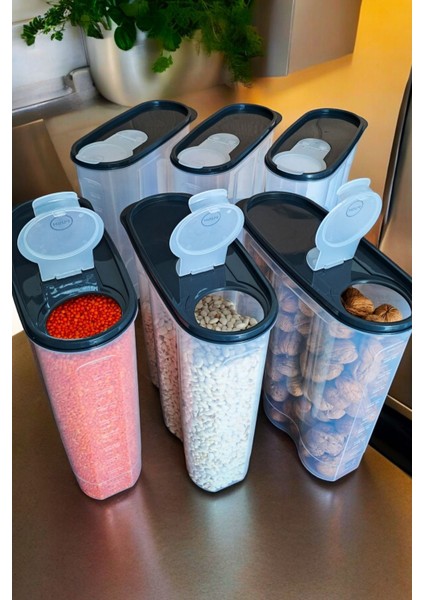 6'lı Set 6 Litre Saklama Kabı, Antrasit ve Su Yeşili, Şık Kiler Kutusu