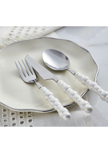 18 Parça Porselen Beyaz Inci Taş Detaylı Yemek Takımı Seti