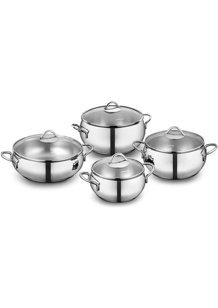 A1807 Tombik 8 Parça Tencere Seti, Dayanıklı ve Şık Mutfak Gereçleri