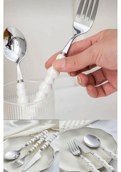 18 Parça Porselen Beyaz Inci Taş Detaylı Yemek Takımı Seti modelleri