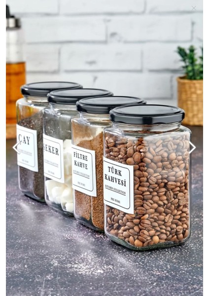 4'lü Cam Saklama Kabı, 850 Ml, Çay, Şeker, Kahve, Filtre, Renkli, Pratik, Dayanıklı fiyatları