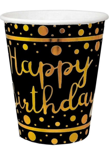 Siyah 6'lı Bırthday Varaklı Bardaklar, Çok Renkli Tasarım, Şık ve Eğlenceli Set