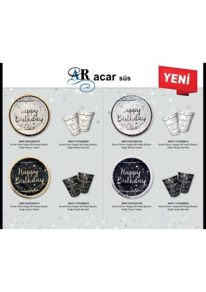 Siyah 6'lı Bırthday Varaklı Bardaklar, Çok Renkli Tasarım, Şık ve Eğlenceli Set fiyatları