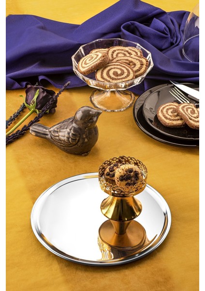 6'lı Lüx 21 cm Gümüş Yuvarlak Servis Tepsisi Seti fiyatları