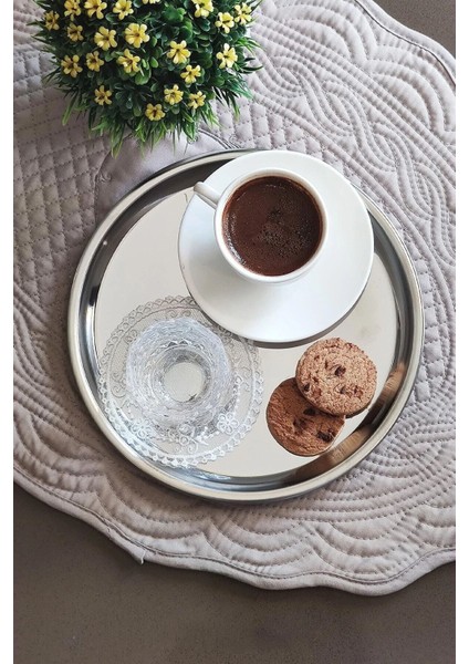 6'lı Lüx 21 cm Gümüş Yuvarlak Servis Tepsisi Seti fırsatları