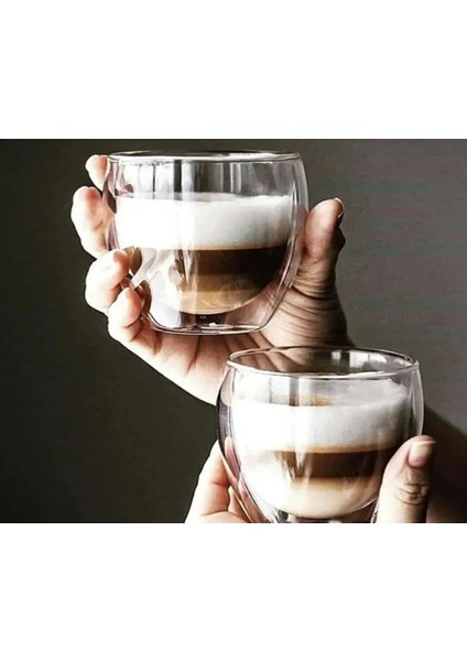Çift Katlı Cam Kupa 250 Ml, Isı Yalıtımlı, Kulplu, Ev ve Ofis Için Şık Bardak