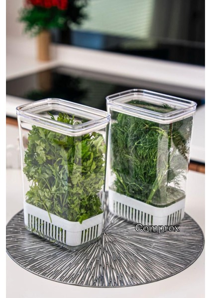 Şeffaf Yeşillik Saklama Kabı 2'li Set, 2900 Ml, Sebze ve Buzdolabı Tazeleme Kutusu fiyatları