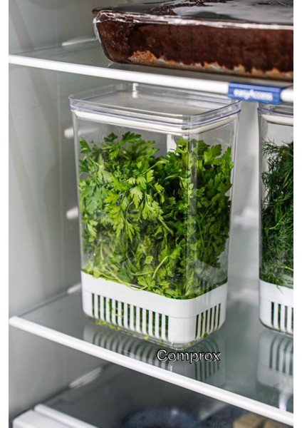 Şeffaf Yeşillik Saklama Kabı 2'li Set, 2900 Ml, Sebze ve Buzdolabı Tazeleme Kutusu