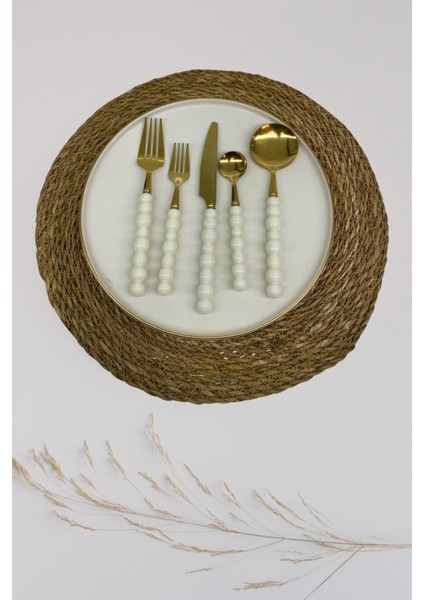 6 Parça Beyaz Plastik Inci Taş Detaylı Gold Yemek Kaşığı Takımı fiyatları