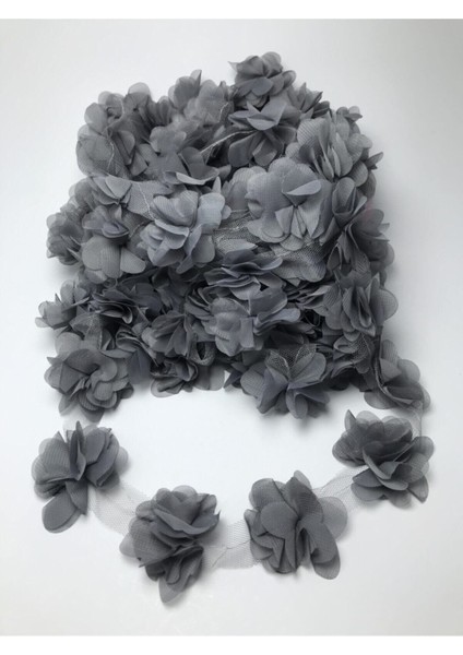 Gri Lazer Kesim Tül Çiçek Dekoratif Perde Süsleme Şık Tasarım