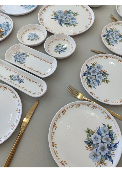 12 Kişilik Mavi Çiçek Desenli 21 Parça Kahvaltı Takımı fiyatları