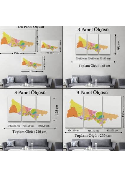 Istanbul Ilçeleri Haritası Dekoratif Kanvas Tablo, Duvar Dekoru 1017 fırsatları