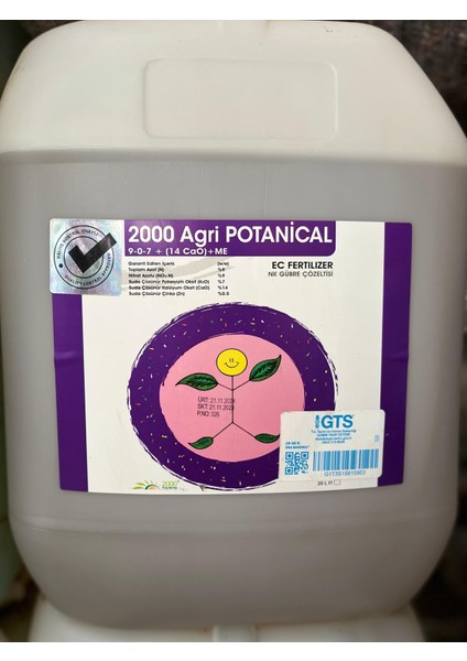 2000 Agri Potanical 9-0-7 Sıvı Nk Gübre 20 Litre