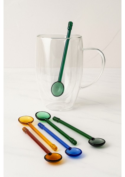 6’lı Renkli Borosilikat Cam Kaşık Seti, Isıya Dayanıklı, Dondurma ve Kahve Karıştırıcı fiyatları
