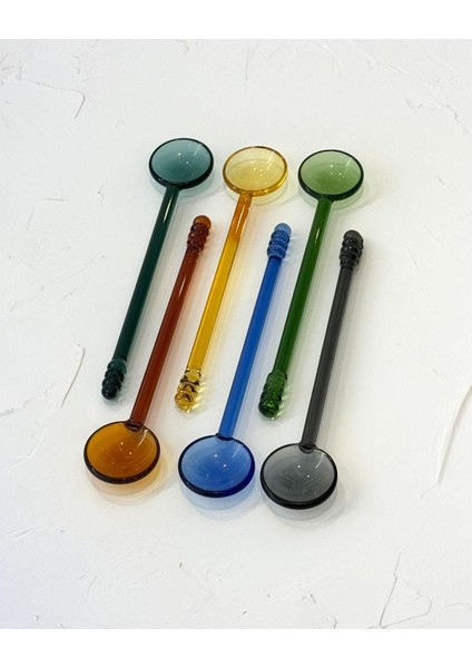 6’lı Renkli Borosilikat Cam Kaşık Seti, Isıya Dayanıklı, Dondurma ve Kahve Karıştırıcı modelleri