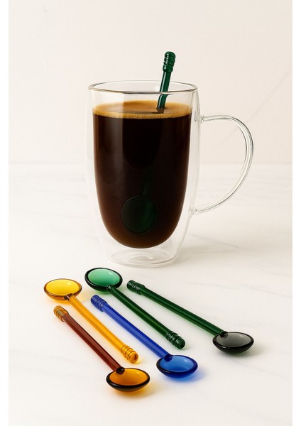 6’lı Renkli Borosilikat Cam Kaşık Seti, Isıya Dayanıklı, Dondurma ve Kahve Karıştırıcı fırsatları